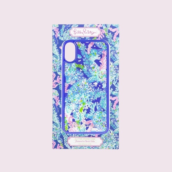NIB Lilly Pulitzer Cute Blue Glitter Bomb iPhone X/XS Case, Turtle Villa